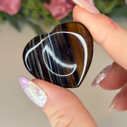 Black Banded Agate Heart Shaped Worry Stone (Intuitively Chosen)