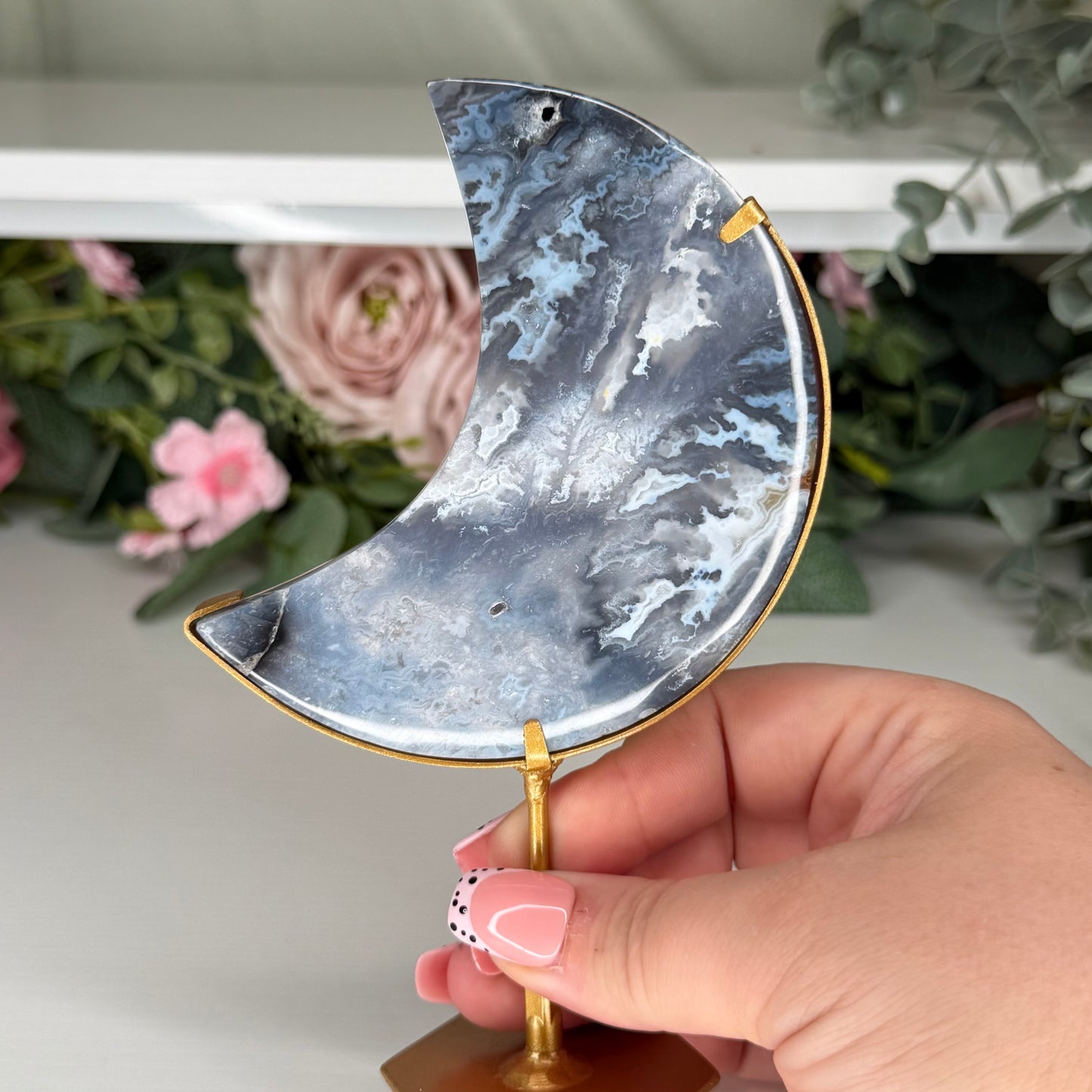 Blue Plume Agate Moon A