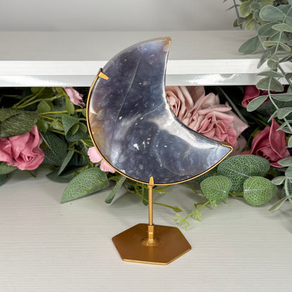 Purple Chalcedony Moon On Custom Stand