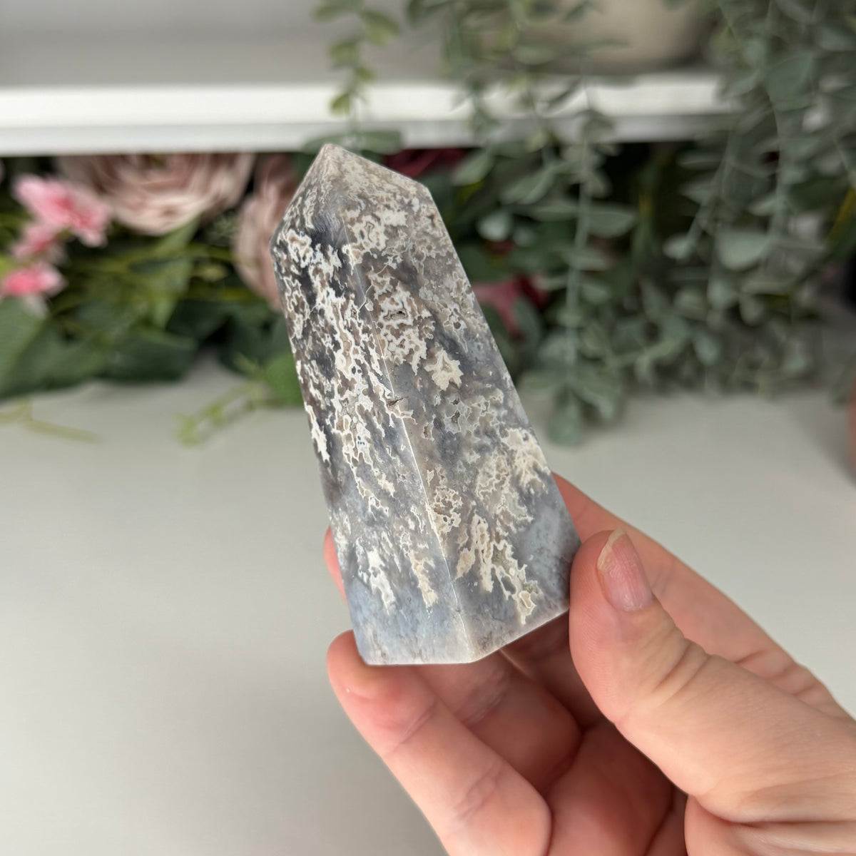Blue Plume Agate Tower