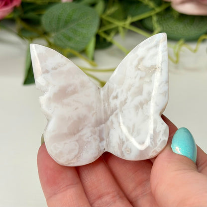White Plume Agate 3D Butterflies