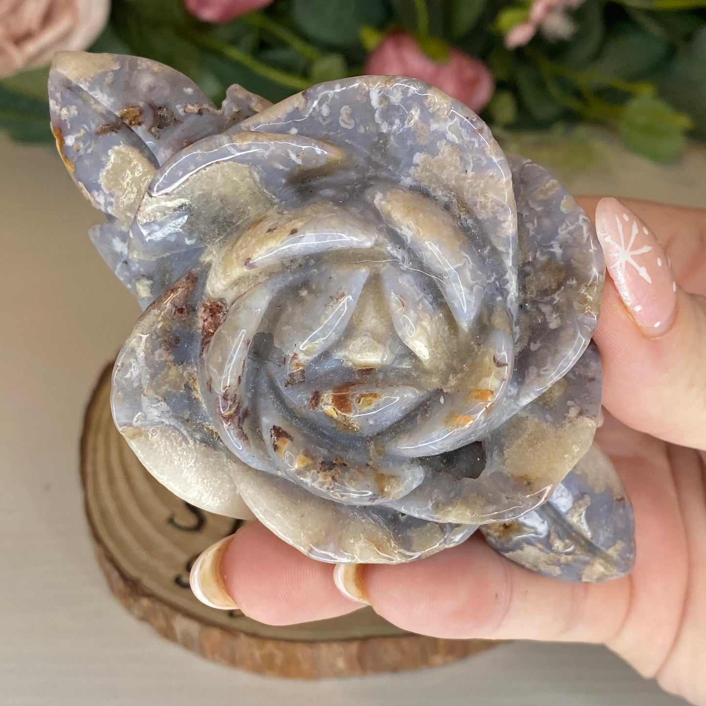 Blue Flower Agate Rose