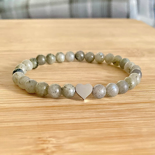 Labradorite Bracelet with Heart Charm (6mm)