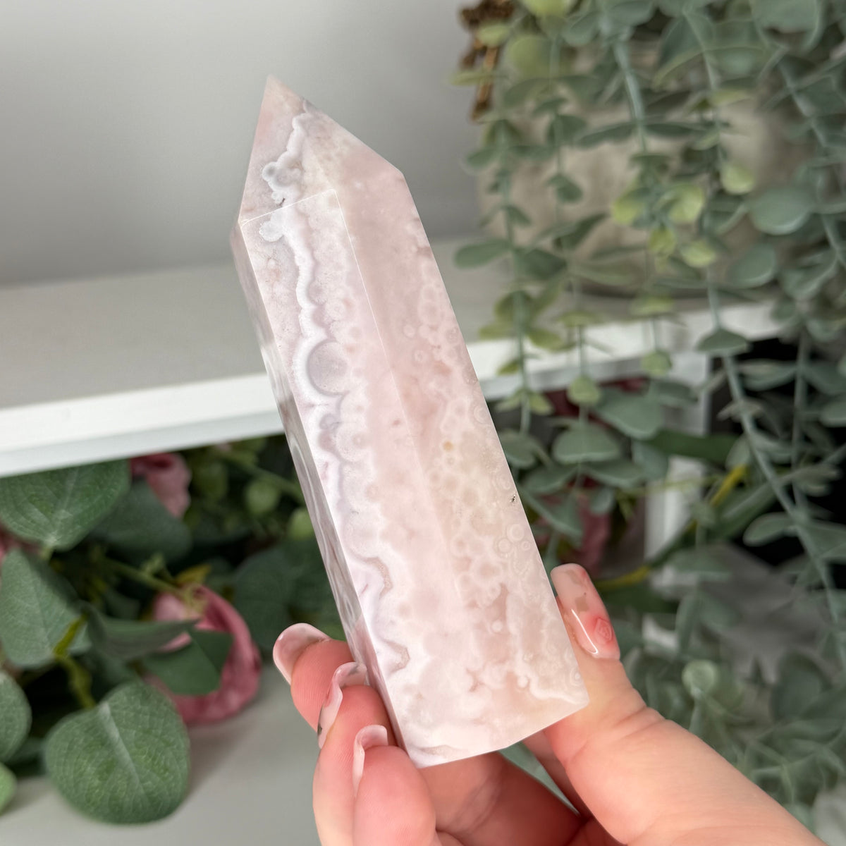 Pink Amethyst With Flower Agate Tower D