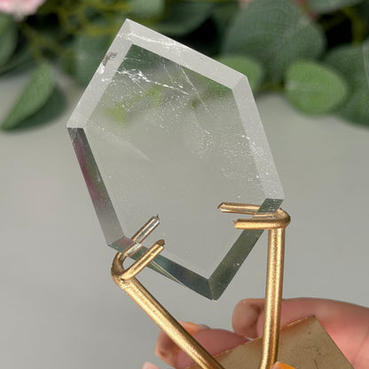Clear Quartz Hexagon On Gold Stand F