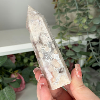 Pink Amethyst With Flower Agate Tower B