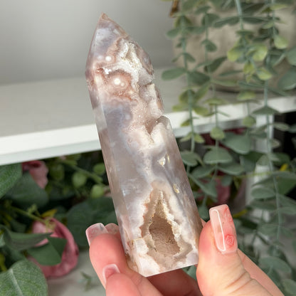 Pink Amethyst With Flower Agate Tower F