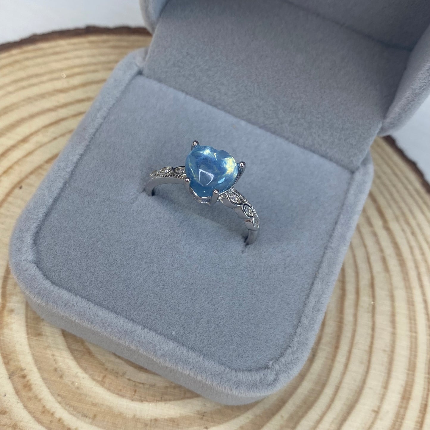 Aquamarine Heart S925 Adjustable Ring