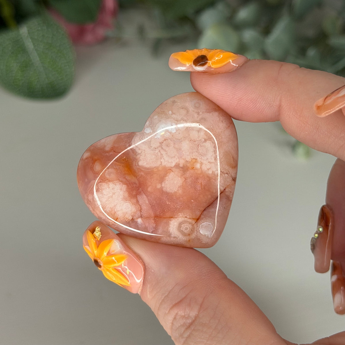 Carnelian Flower Agate Heart