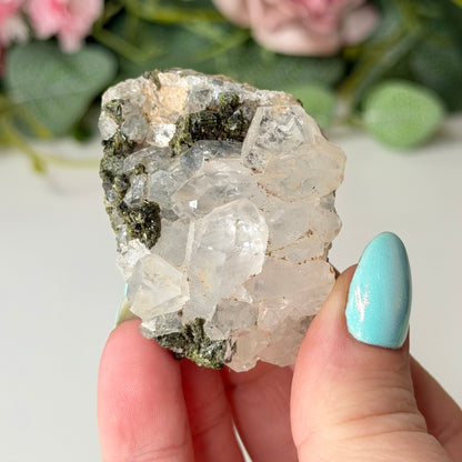 Medium Epidote With Quartz Clusters