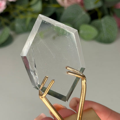 Clear Quartz Hexagon On Gold Stand B