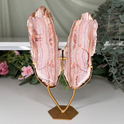 Pink Crazy Lace Agate Slab Pair On Stand