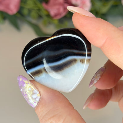 Black Banded Agate Heart Shaped Worry Stone (Intuitively Chosen)