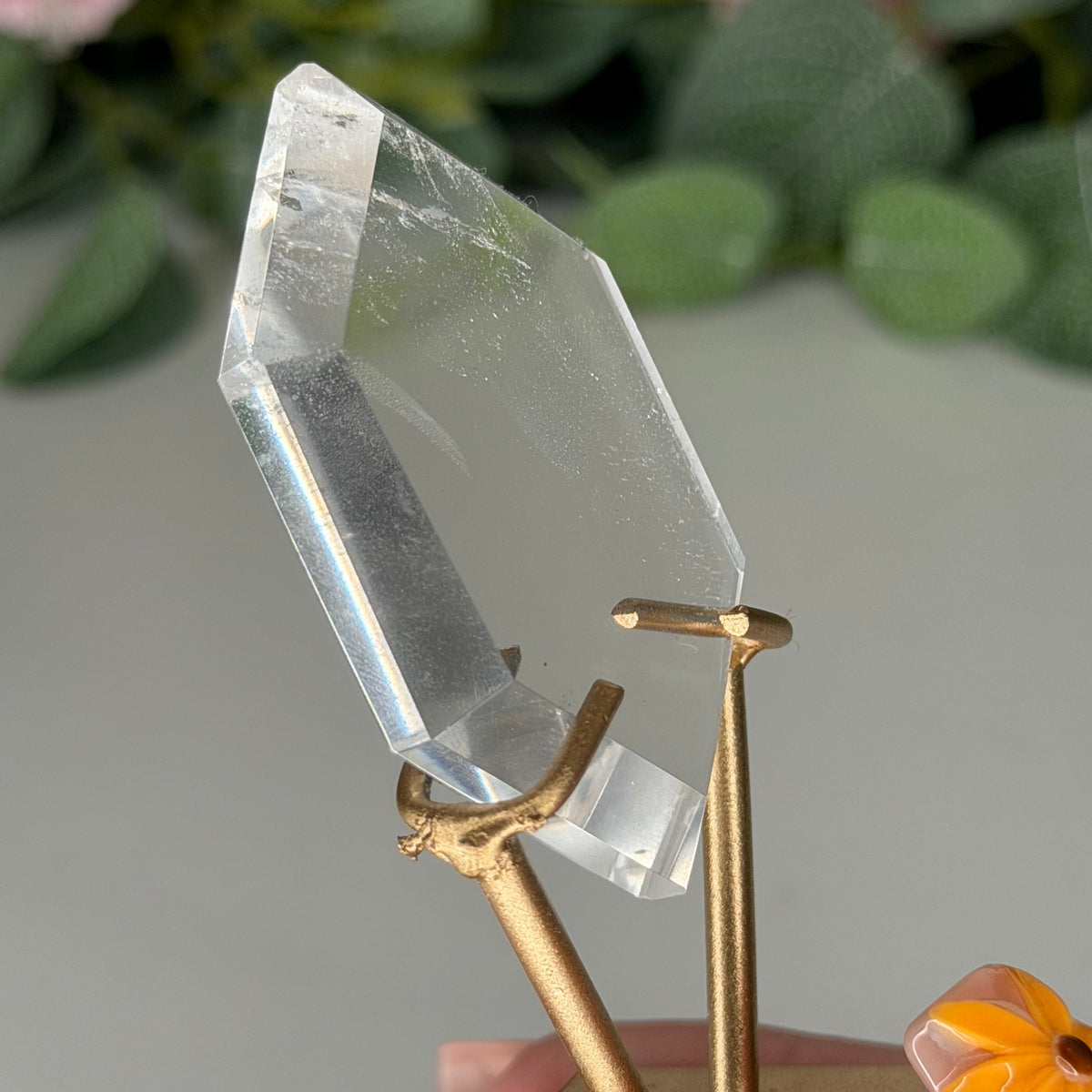 Clear Quartz Hexagon On Gold Stand F