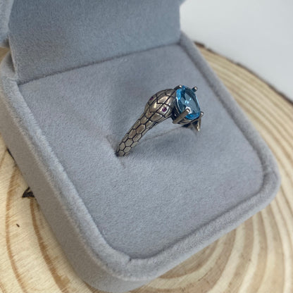 Blue Topaz Snake S925 Adjustable Ring