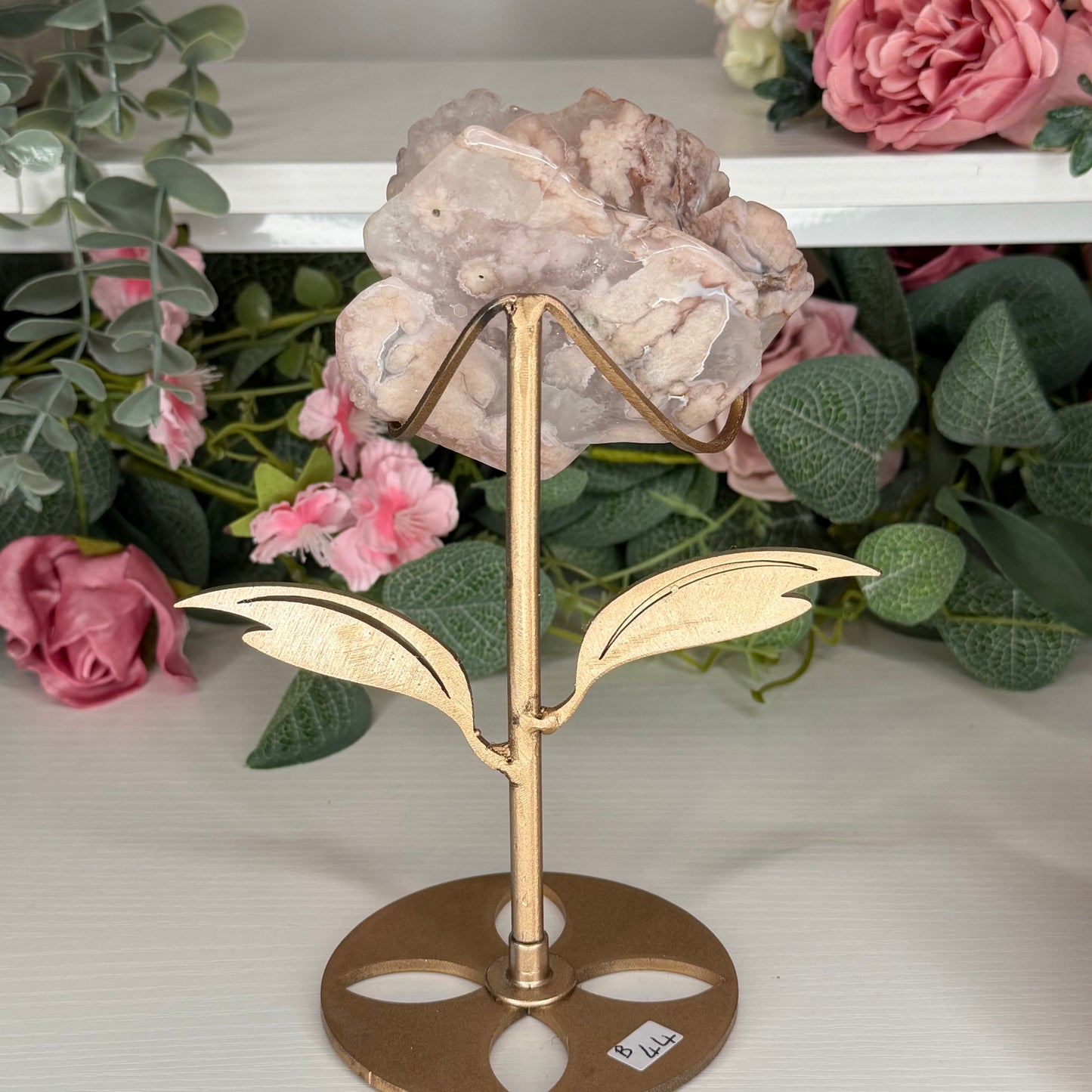 Flower Agate Rose On A Custom Stand