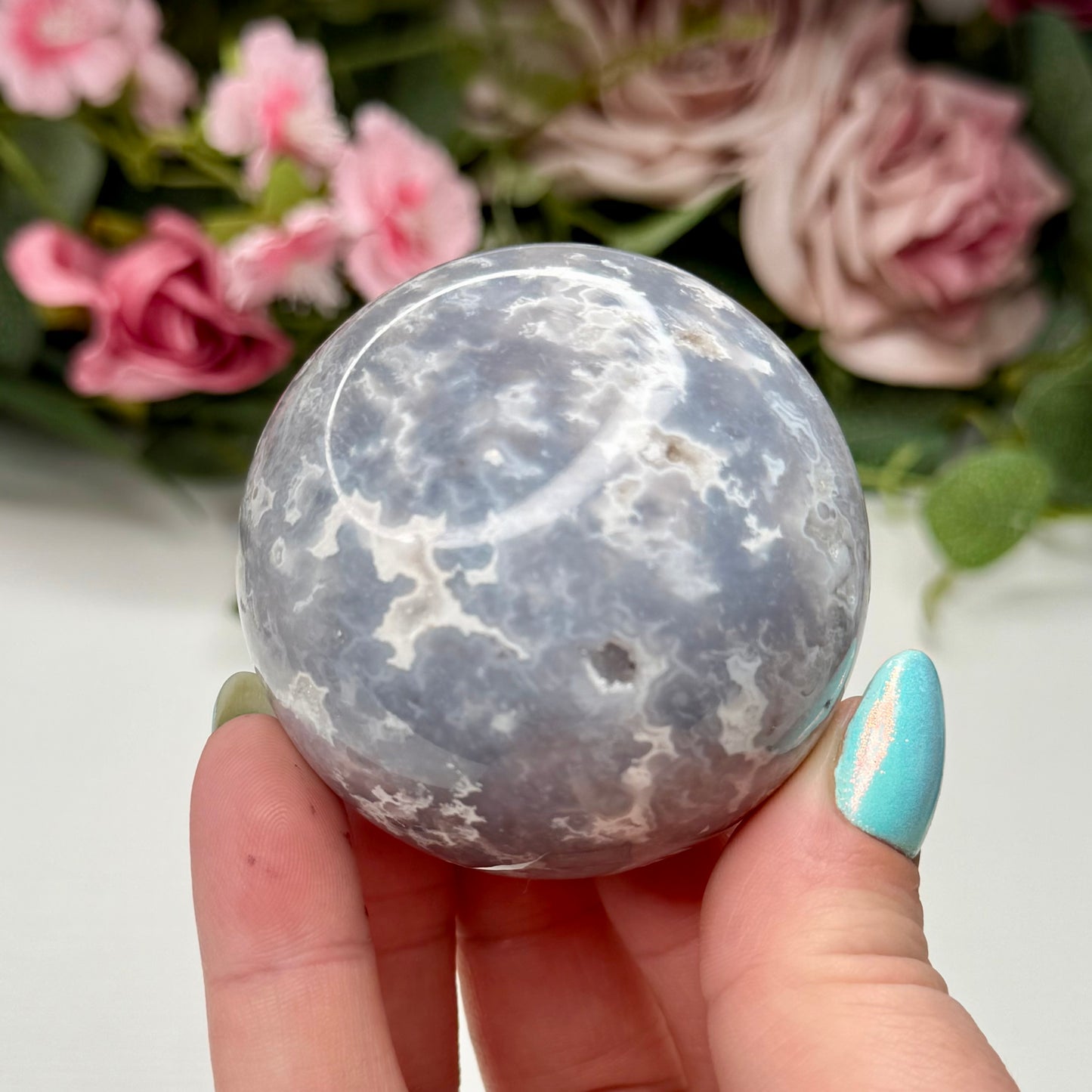 Blue Plume Agate Spheres