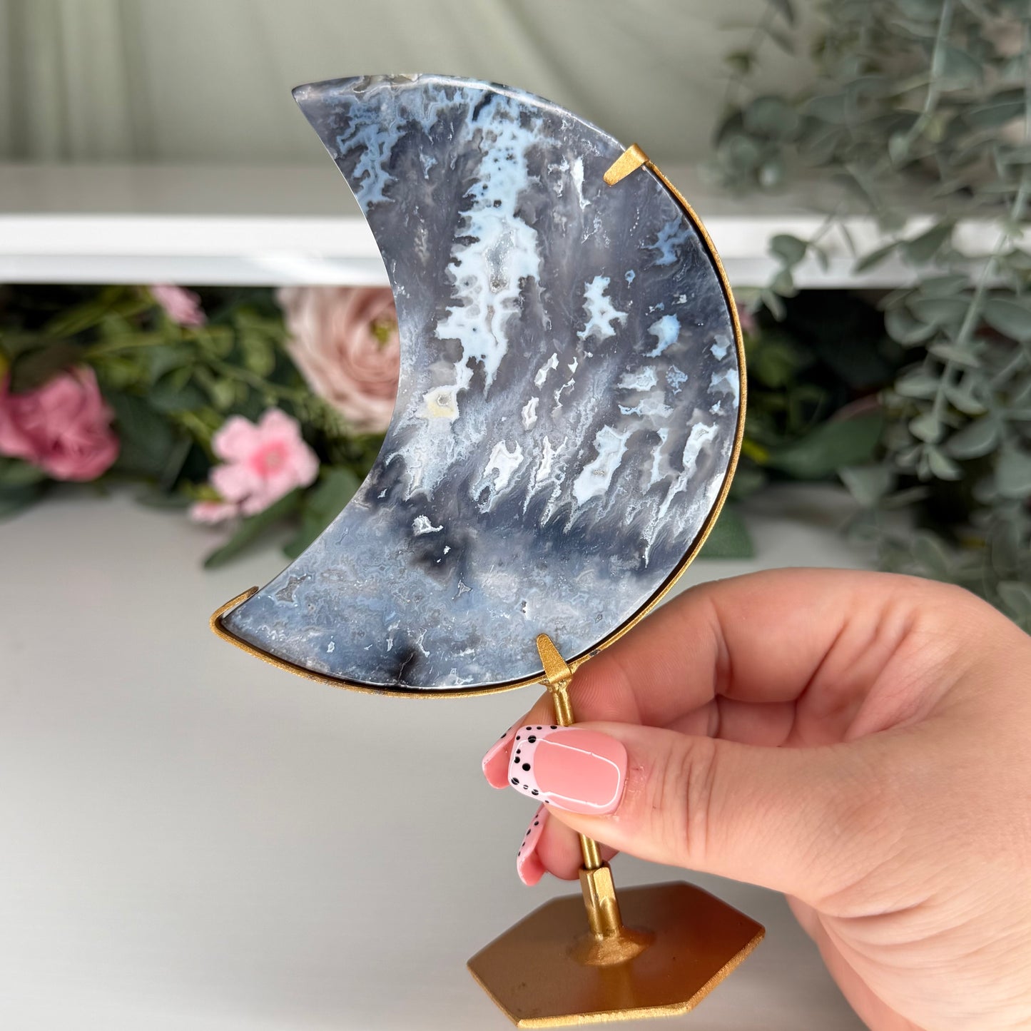 Blue Plume Agate Moon B
