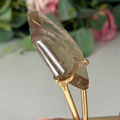 Smokey Quartz Hexagon On Gold Stand D
