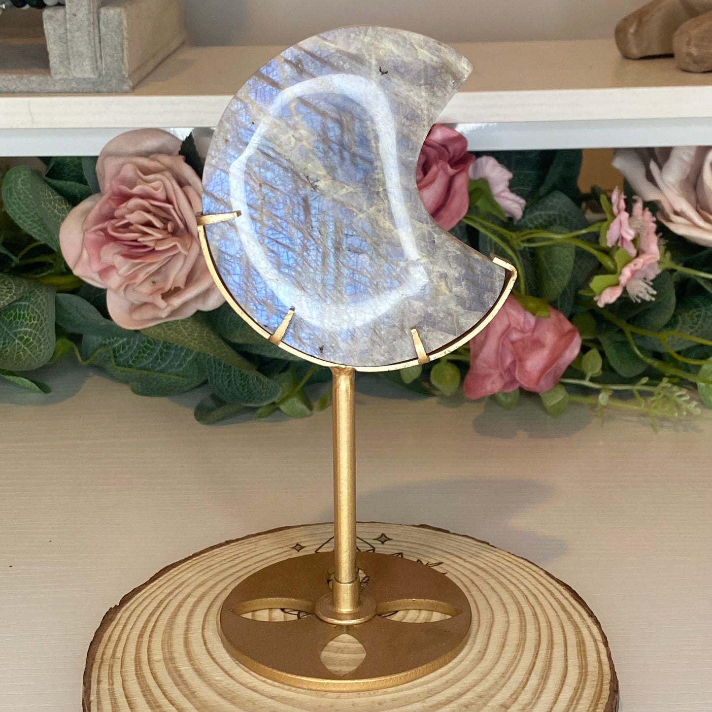 Moonstone Moon on a Custom Stand