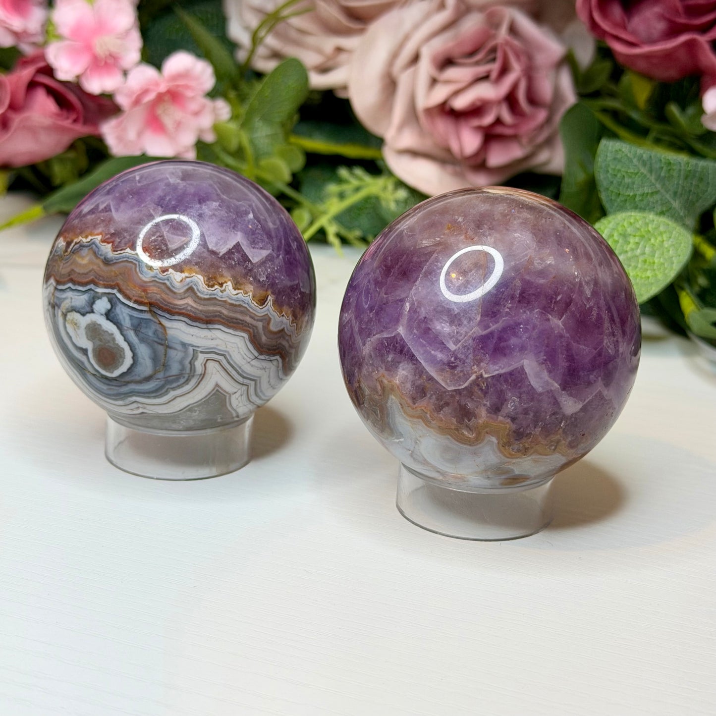 Amethyst with Lace Agate Spheres