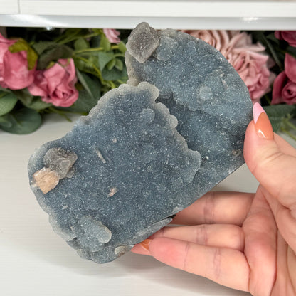 Blue Chalcedony With Stilbite & Calcite 569g