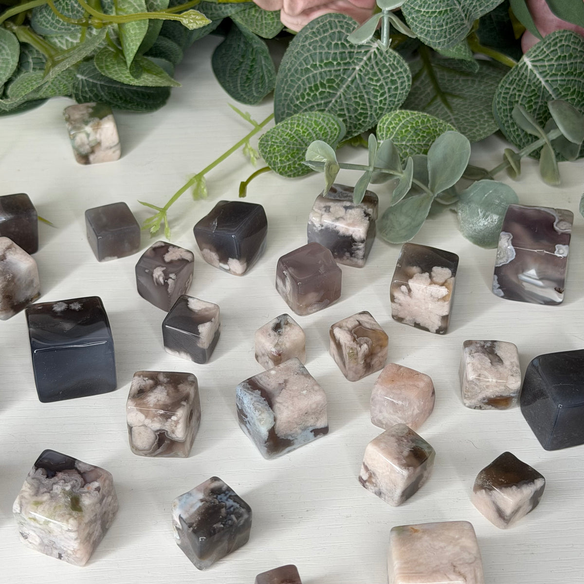 Black Flower Agate Mini Cubes