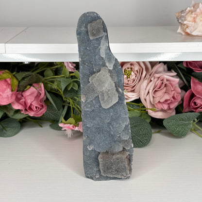 Blue Chalcedony With Stilbite & Calcite 379g