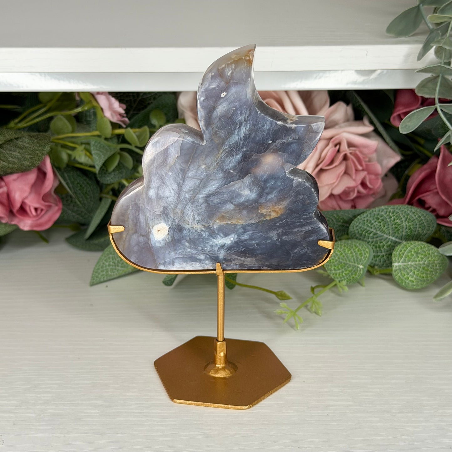 Purple Chalcedony Cloud With Moon On Custom Stand