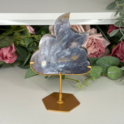 Purple Chalcedony Cloud With Moon On Custom Stand