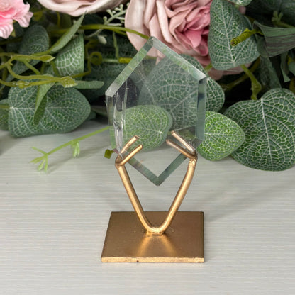 Clear Quartz Hexagon On Gold Stand B
