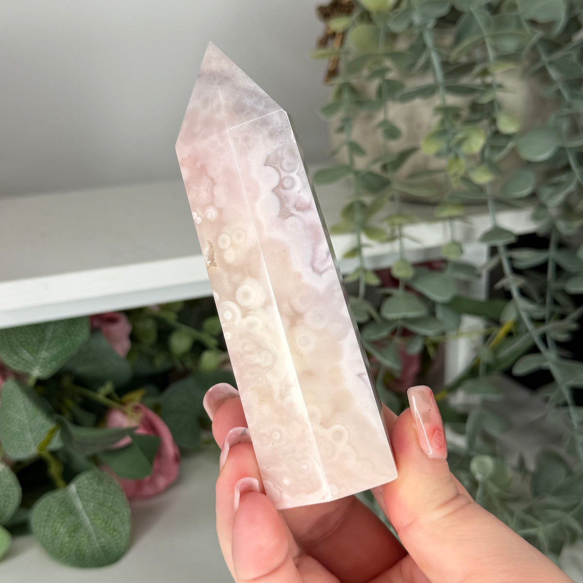 Pink Amethyst With Flower Agate Tower D
