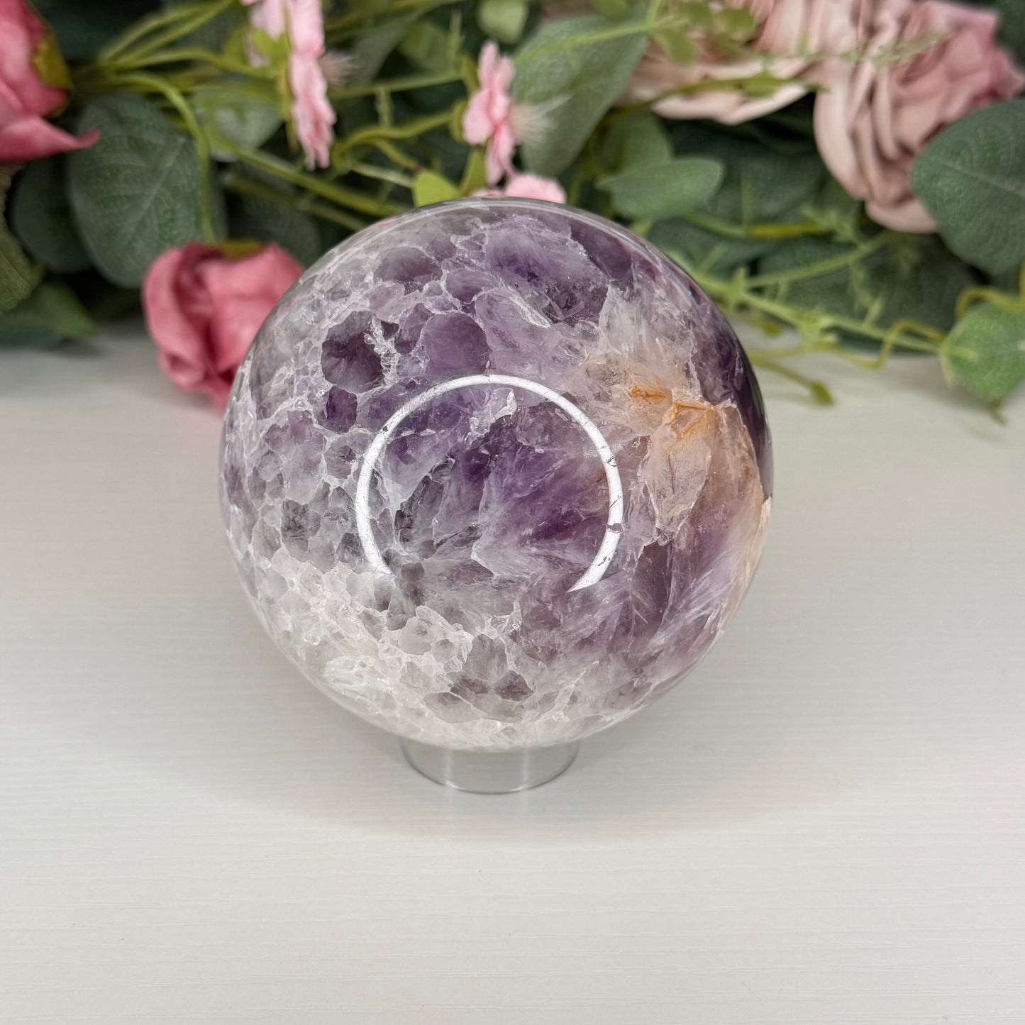 Large Amethyst With Flower Agate Sphere 1kg