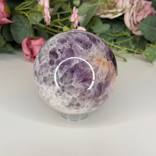 Large Amethyst With Flower Agate Sphere 1kg