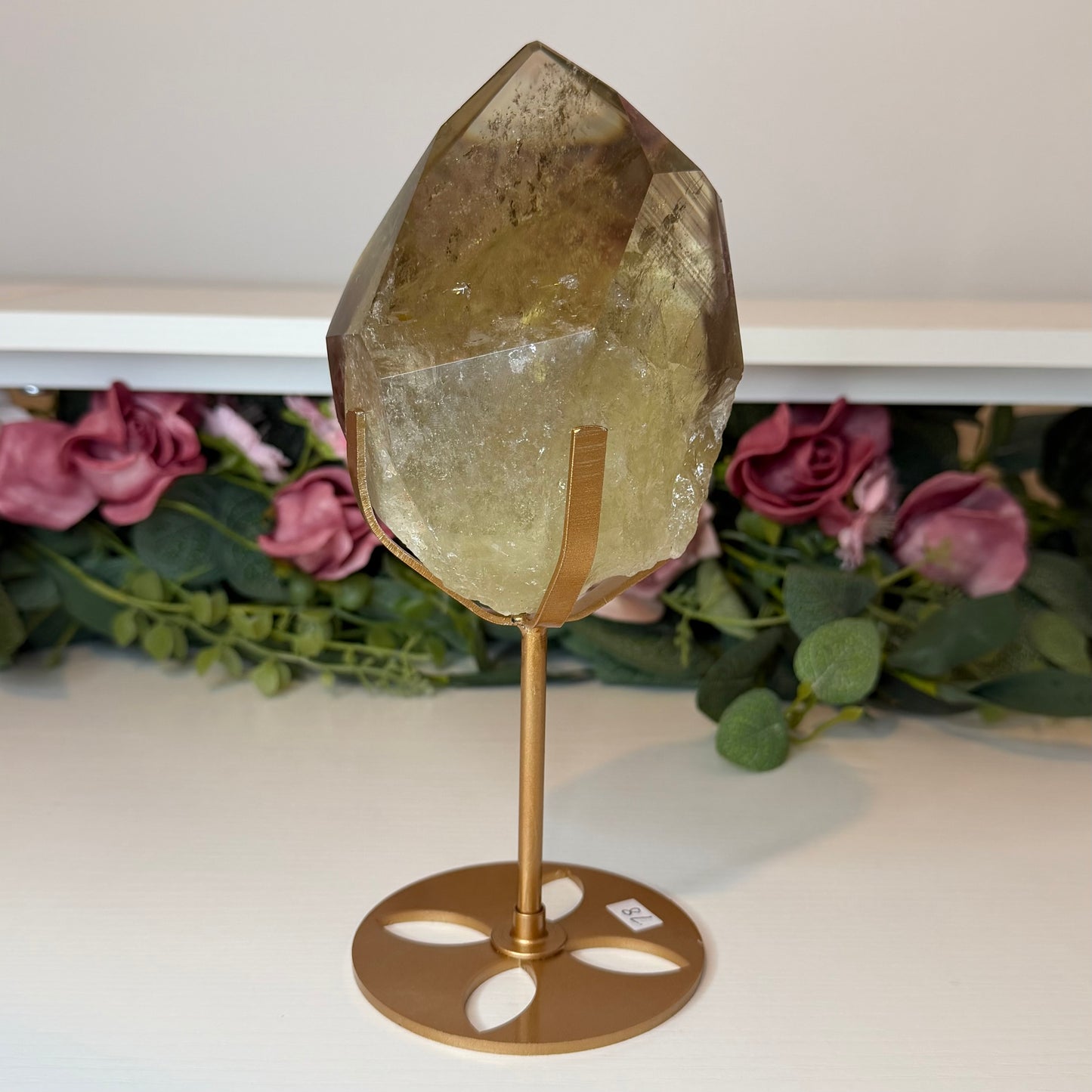 Smokey Citrine Phantom Point on Gold Custom Stand