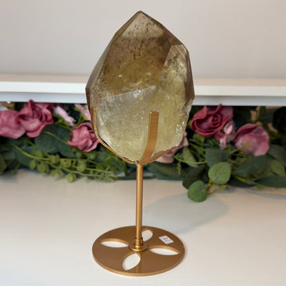 Smokey Citrine Phantom Point on Gold Custom Stand