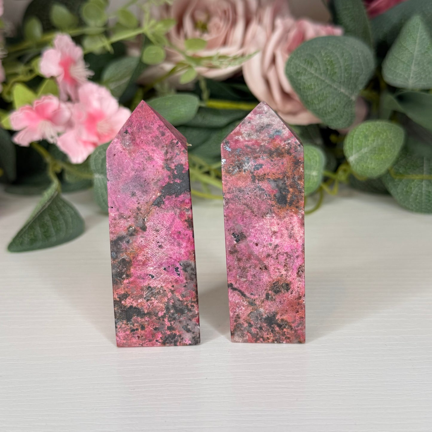 Cobalt Calcite with Hematite Towers