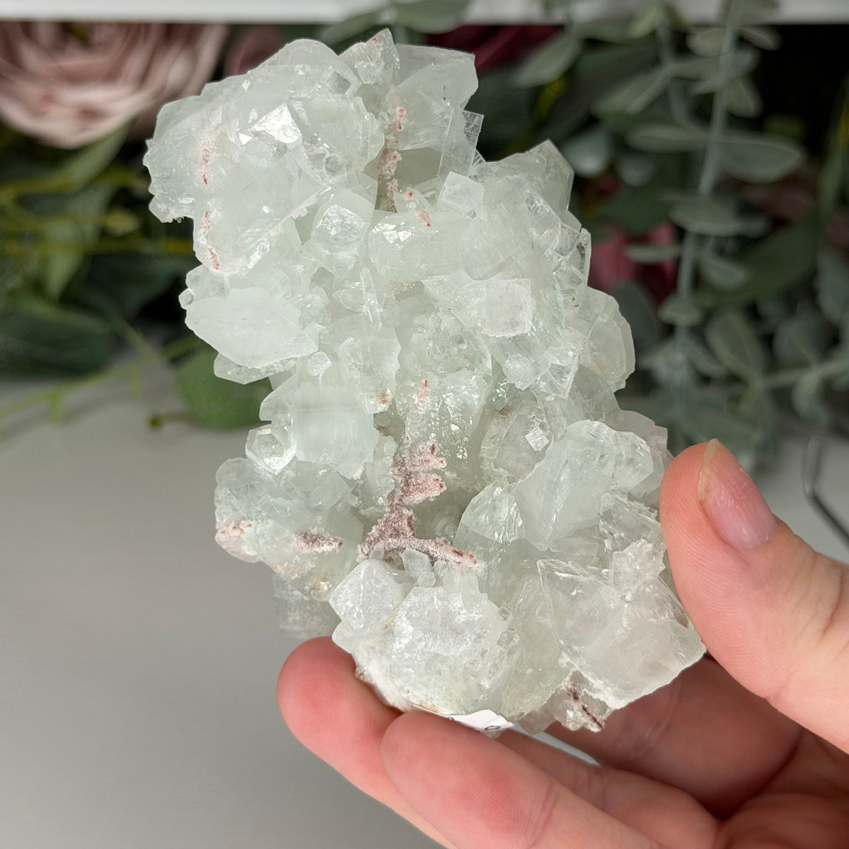 Green Apophyllite With Pink Chalcedony B