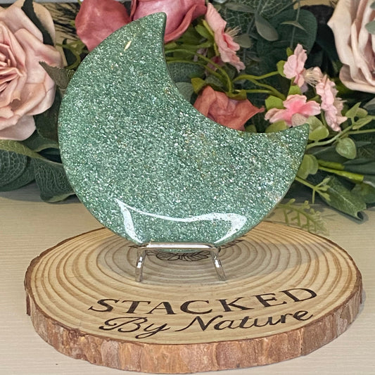 Sparkly Green Aventurine Moons with Stand