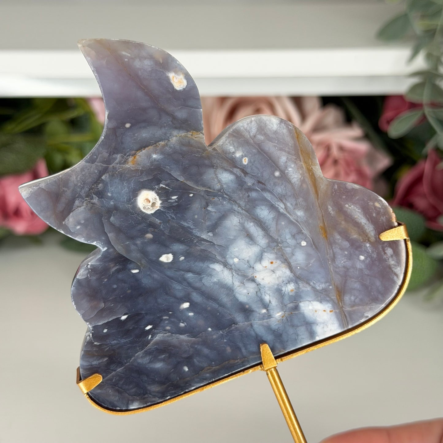 Purple Chalcedony Cloud With Moon On Custom Stand