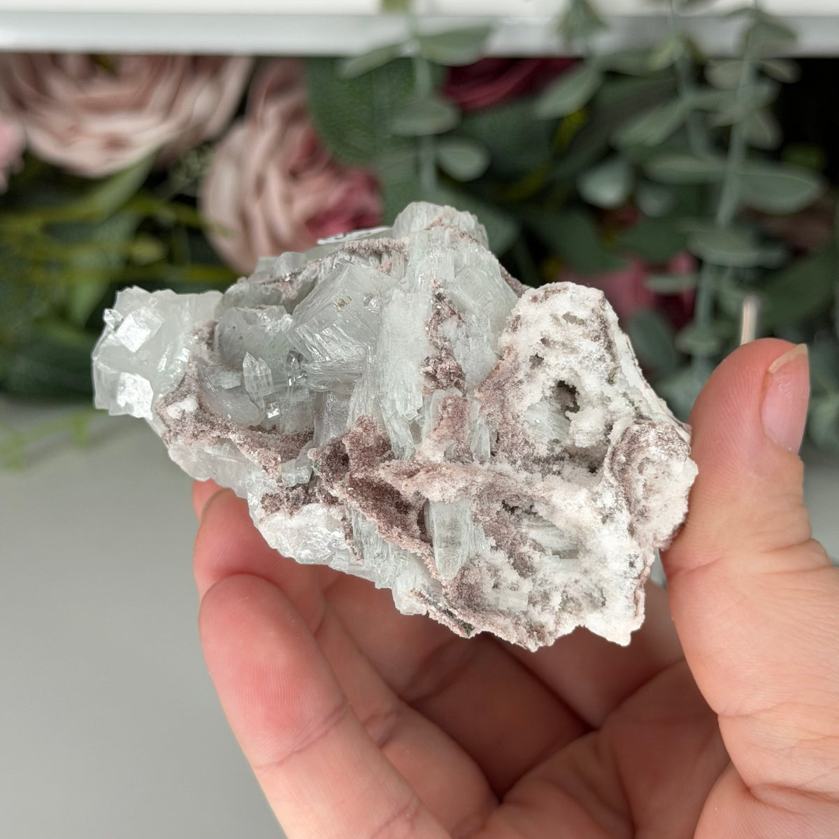 Green Apophyllite With Pink Chalcedony H