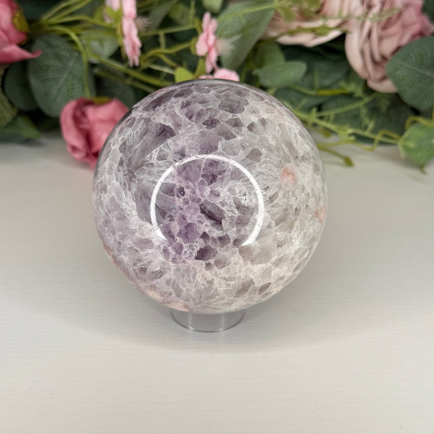 Large Amethyst With Flower Agate Sphere 1kg