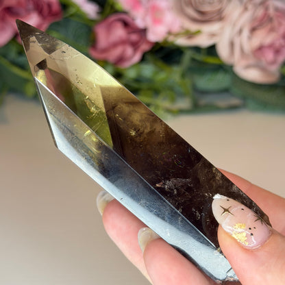 Smokey Citrine Phantom Point on Gold Custom Stand