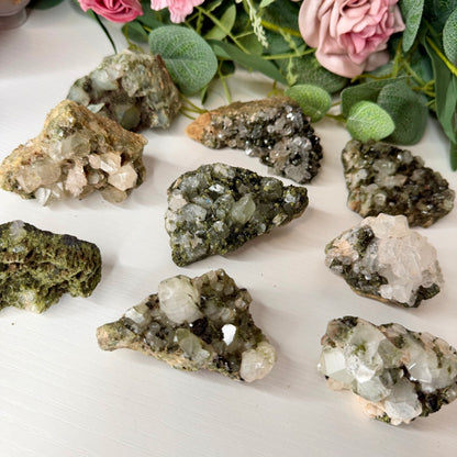 Medium Epidote With Quartz Clusters