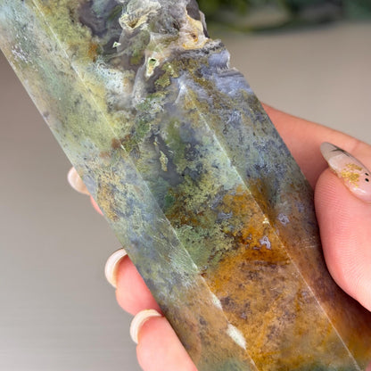 Druzy Moss Agate Tower  Polished Natural Stone