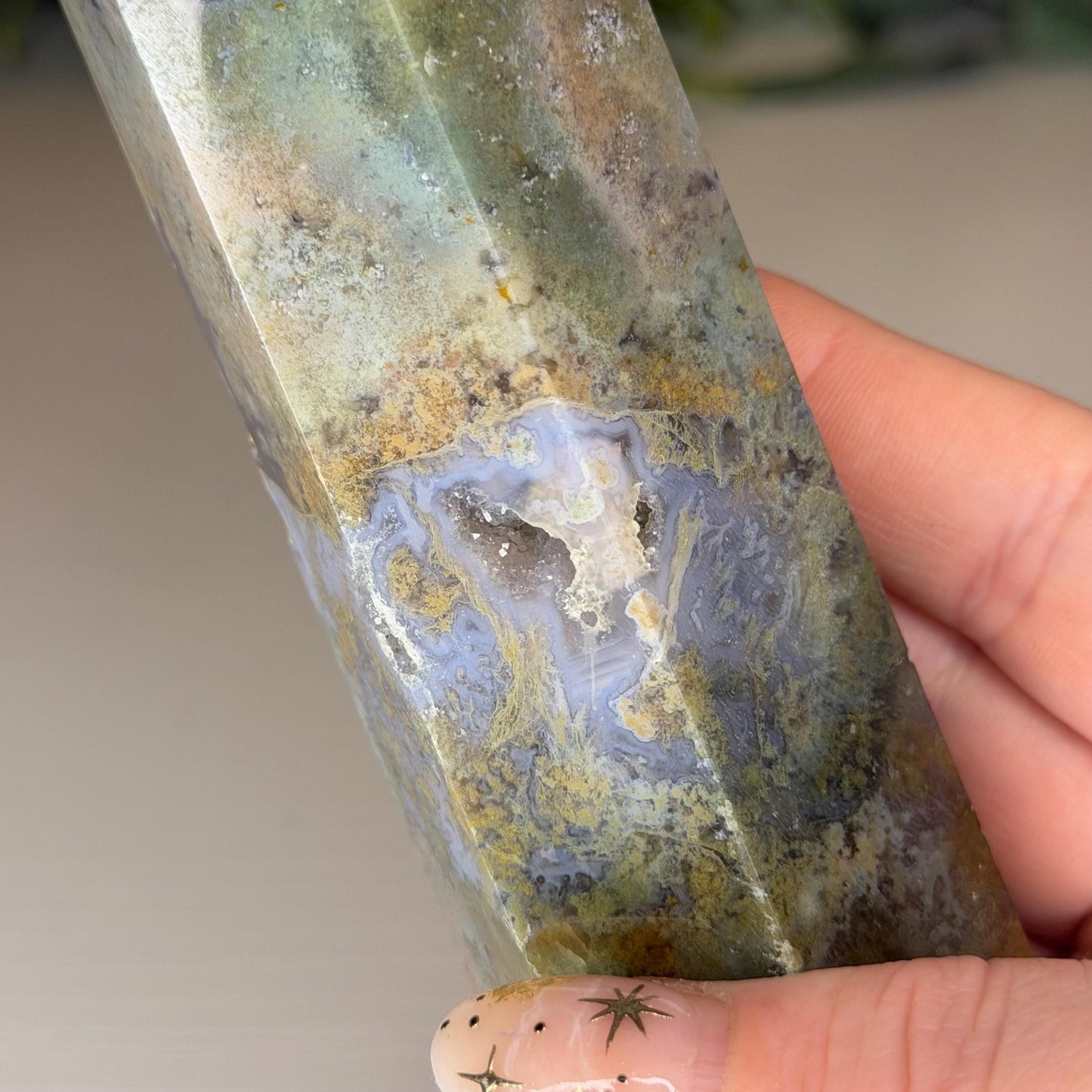 Druzy Moss Agate Tower  Polished Natural Stone