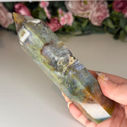 Druzy Moss Agate Tower  Polished Natural Stone