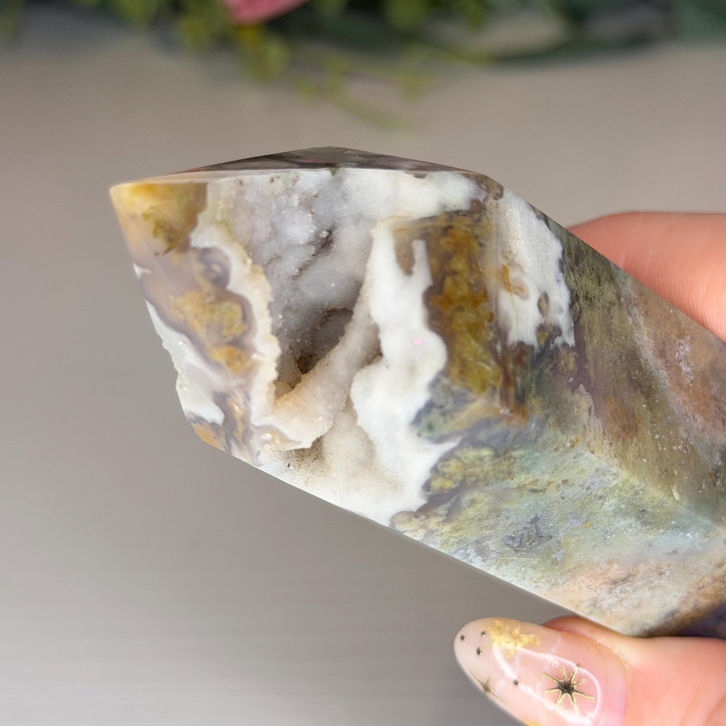 Druzy Moss Agate Tower  Polished Natural Stone