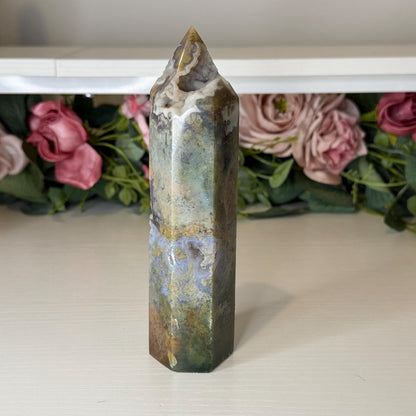 Druzy Moss Agate Tower  Polished Natural Stone